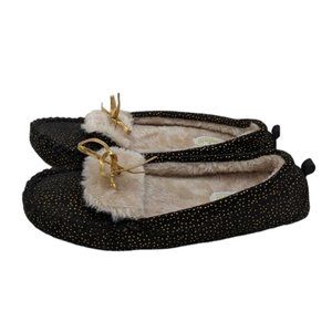 Women's Capelli of New York Fuzzy Polka Dot Pull-On Slippers Gold Tie Sz 8/9